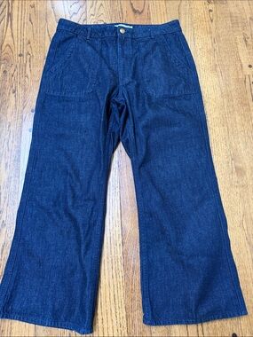 Tory Burch sz 32 Wide Leg Cropped Dark Denim Jeans 100% cotton